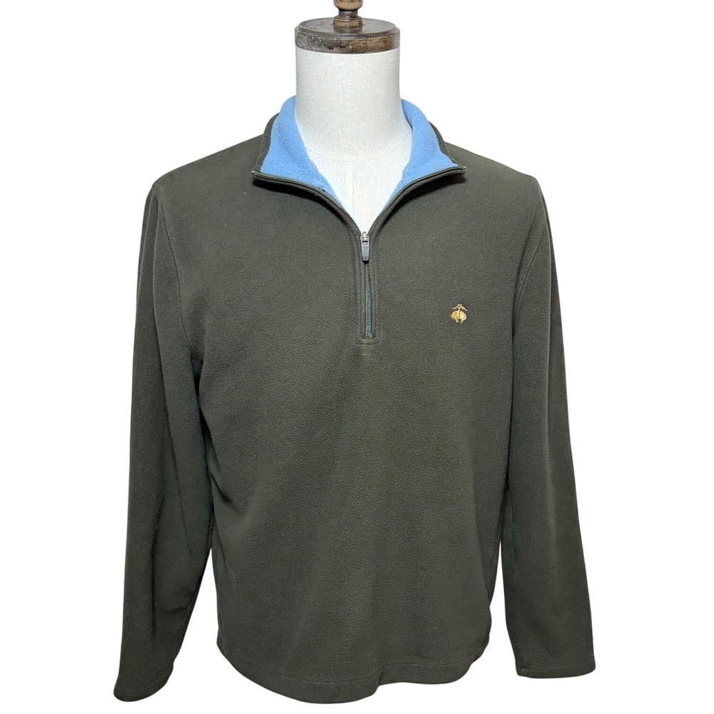 Brooks Brothers 346 1/4 Zip Pullover Men Medium Green Fleece Long Sleeve Sweater